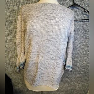 Women's Gray Sweater with Striped bell sleeves